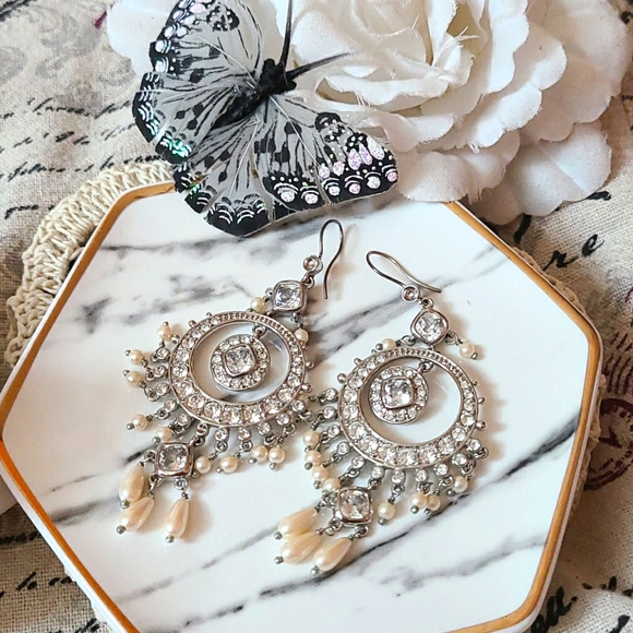 Monet Crystal and Faux Pearl Earrings
